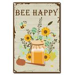 CREATCABIN Tin Sign Bee Happy Sunflower Retro Vintage Metal Wall Decoration Art Mural for Home Garden Kitchen Bar Pub Living Room Office Garage Poster Plaque 12 x 8inch