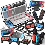 Mooroer Switch Accessories Bundle 27 in 1 Compatible with Nintendo Switch, Accessories Kit with Carrying Case, Screen Protector, Charging Dock, Compact Playstand & More(Black)