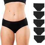 Bambody Absorbent Brief: Super Comfy Period Panties | Underwear for Women and Teens, 5 Pack: Black, 10