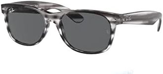 Ray-Ban RB2132 NEW WAYFARER Square Sunglasses For Men For Women + BUNDLE with Designer iWear Eyewear Kit (Striped Grey Havana/Crystal Lens Dark Grey)