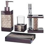 Creative Scents Bronze Bathroom Accessories Sets Complete - Decorative Bathroom Accessory Set - 4 Pc Bathroom Set Includes: Soap Dispenser, Toothbrush Holder, Tumbler and Soap Dish (Dahlia Collection)