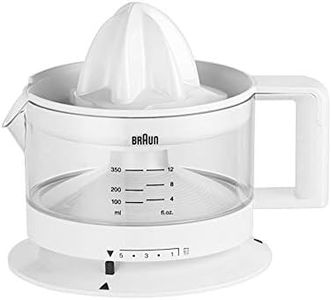 Braun House Hold CJ3000 Electric Citrus Press, 350 ml Bowl with Scale, Adjustable Pulp Control, Automatic Start/Stop, Cable Storage - White