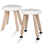 Cateam Wooden Step Stool for Kids and Toddlers - Set of 2 - White - Extendable Legs Kids Chair - Sensory Table Stool - Children's Round Sitting Stool with Leveling Feet and Anti-Slip Pads