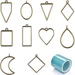 R H LIFESTYLE Open Bezel Charm Frame for making Epoxy Resin Pendant, Resin Keychain, Resin Charms, Resin Bracelet & Resin Jewellery with Uv Tape, Diy Resin Art Mould, 10 Pcs Bronze