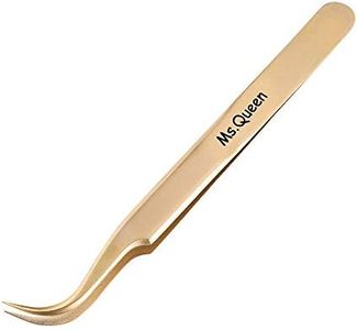 Ms.Queen Eyelash Extension Tweezers Set-Precision Tweezers for 2D-6D Volume&Individual False Lashes Extensions with PU Storage Case-Golden (Curved Tweezers/M003-4)