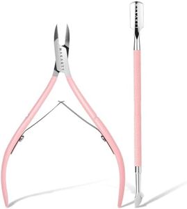 Makartt Cuticle Trimmer with Cuticle Pusher - Stainless Steel Cuticles Nipper with Dual Spring, Ergonomic Handle, 7mm Blade & Dual-Ended Pusher for Nail Care & Gel Removal, Pink
