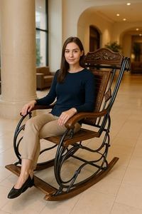 Worthy Shoppee Wooden & Iron Rocking Chair (Multi-Color)