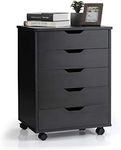 5 Drawers File Storage Cabinet, 26.5" Vertical Filling Cabinet for Home Office, Under Desk Office Drawer Organizer, Universal & Lockable Casters, Rolling Printer Storage Rack (Black)