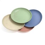 4 Pcs 7 Inch Lightweight Wheat Straw Plates, Unbreakable Dinner Plate, Toddler, Anti-fallen, Dishwasher Microwave Safe Plates (4 colors)