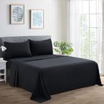 Marina Decoration 600 Thread Count Ultra Soft Deep Pocket Hotel Standard Solid Bedding Long Staple Percale Cotton All Season 4 Pieces Sheet Set with 2 Pillowcases, Black Color Double/Full Size