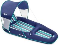 Aqua Ultimate Pool Float Lounger with UPF 50 Canopy and Cupholder – Heavy Duty, Inflatable Pool Lounge for Adults – Navy/Aqua/White Stripe