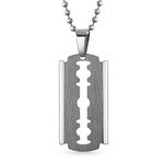 Bling Jewelry Personalize Hip Hop Biker Punk Rock Large Razor Blade Dog Tag Pendant Necklace for Men Silver Tone Stainless Steel 20 Inch Ball Chain Customizable