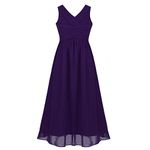 iEFiEL Kids Big Girls Juniors Sleeveless Chiffon Wedding Long Bridesmaid Party Flower Girl Dress Purple 8