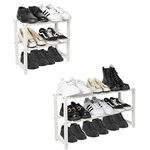 hi-home 2-Tier Extendable Shoe Rack Small, Metal Adjustable Shoe Organiser Storage, 100% Stainless Steel Sturdy Shoe Shelf for Closet Hallway Bedroom Entryway, White, 70x20x37cm