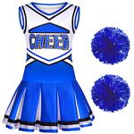 Doxrmuru Girls Cheerleader Costume Cheerleading Outfit for Halloween Party Birthday Gift (Blue, 7-8 Years)