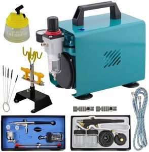 AMUR Profi-Airbrush Set Car Design I mit sehr leisem Airbrush Kompressor, 2 Pistolen, Manometer Halter, 3 in 1 Cleaning Pot, 5Stck. Reinigungsbürsten sowie Kleinzubehör