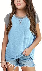Imily Bela Girls T Shirts Kids Tops Casual Short Sleeve Raglan Summer Clothes with Pocket