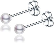 LUCKMORA Small Pearl Earrings for Women 925 Sterling Silver Genuine 3mm Tiny Pearl Studs Earrings Mini Freshwater Cultured White Real Round Pearls