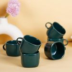 DATA Ceramic Zen Coffee Mugs In Dark Green, Set Of 6, 199 Ml, 199 Ml