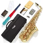 Mendini By Cecilio Eb Alto Saxophone - Case, Tuner, Mouthpiece, 10 Reeds, Pocketbook- Gold E Flat Musical Instruments