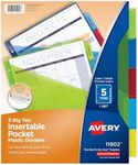 Avery Dividers for 3 Ring Binders, 5 Tab Binder Dividers, Plastic Binder Dividers with Pockets, Insertable Big Tabs, Multicolor, Works with Sheet Protectors, 1 Set (11902)