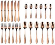 M.T. BROTHERS - Stainless Steel Flatware Set, Tableware Cutlery Set, Utensils for Kitchens, Dishwasher Safe(Fork 6+Knife 6+Salad Spoon 6+Tea Spoon 6) (Rose Gold Spoon, 24)