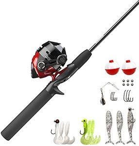 Zebco 202 Spincast Reel and Fishing Rod Combo, 5-Foot 6-Inch 2-Piece Fishing Pole, Size 30 Reel, Right-Hand Retrieve, Pre-Spooled with 10-Pound Cajun Line, Includes 27-Piece Tackle Kit, Black/Red