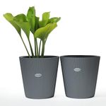 GREENON® 10 Inch Plant Pot Pack of 2 (4 Pots) Self Water | Grey Outer and Black Inner Plant Container | UnFadable Planter | Virgin Plastic Gamla | Best for Indoor and Balcony