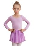 WEGETIT Long Sleeve Girls Leotard Gymnastics Leotards for Girls Ballet Dance Dresses with Skirt (Light Purple,10-12Years)