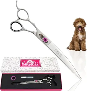 Kenchii Dog Grooming Scissors | 8 Inch Shears | Curved Scissors for Dog Grooming | Love Collection Dog Shears | Pet Grooming Accessories | Pet Hair Trimming Scissor