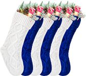 Christmas Stockings Bulk, 18 Inch White and Blue Cable Knit Stockings for Xmas Holiday Decoration, 6 Pack