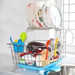 Buraq Stainless Steel Dish Draining Rack Basket with Drip Tray & Spoon holder,Size-52x42x26 cm (LxBxH),Dish Drainer for Kitchen Drying Stand/Kuda/Plate Rack/Bartan Over Sink Counter Dish Rack (Regular)