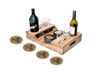 ARTISTIC (TM) Wine Serving Tray/Wine Tray 15" with coasters, Multi-Purpose Tray, Beautifully Hand Crafted Bar and Kitchen Accessory with bottle and glass holder