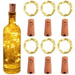 Yizhet Bottle Lights with Cork, 6 Pcs Cork Lights for Bottles 2M 20 LED, Battery Operated Copper Wire Cork Fairy Lights for Wine with Stopper for Wedding DIY Table Centrepieces Christmas (Warm White)