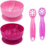 ChooMee Baby Suction Bowls & FlexiDip Learning Utensil Set, 4 CT Small, Light & Dark Pink