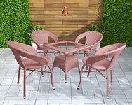 Corazzin Garden Patio Seating Chair And Table Set Outdoor Balcony Garden Coffee Table Set Furniture With 1 Square Table And 4 Chairs Set (Light Brown) Rattan, 32 Inch, 19 Inch