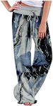 AMhomely Joggers for Women - Spring/Summer High Waist Pants Printed Flower Print Waist Wide Leg Pants Tapered Leg Sweatpants Running Workout Casual Lounge Wear Tracksuit Buttoms Gray-2