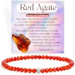 Farfume Bead Bracelets for Women, Crystal 925 Sterling Silver Stretch Bracelets Natural Stone Jewellery, Chakra Spiritual Bracelets Gifts (Red Agate)