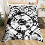 Tie Dye Duvet Cover Set Single Size Black and White Circular Pattern Comforter Cover Watercolor Tie Dyed Bedding Set 2pcs for Kids Boys Teens Room Decor Boho Hippie Bedspread with 1 Pillowcase