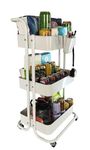 Trolley Cart,3-Tier Storage Cart,Weighing up to 3.25KG, with a load-bearing capacity of 25KG,Multi-Purpose craft trolley Organizer Cart with Casters, for Bathroom,kitchen, Bedroom Storage (White)