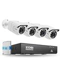 ZOSI 4K Ultra HD PoE Security Camera System, 4pcs 8MP Outdoor Indoor Surveillance CCTV Cameras, 100ft IR Night Vision, Person Face Vehicle Detection, 8 Ports 16CH 4K NVR & 2TB HDD for 24/7 Recording