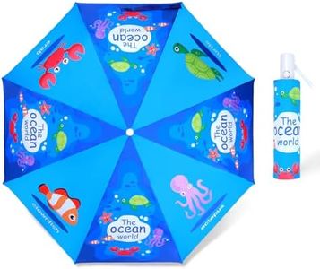 decalsweet Paraguas Plegable Infantil Antiviento, Paraguas Ligero Compacto Automático Anti-Rebote con Reflectante, Paraguas Mini Portatil para el sol de Viaje para Niñas, Niños, Mundo Océano