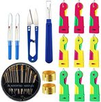 46 Pieces Sewing Tools Kit, Includes 9 Automatic Needle Threader Needle Threading Device, 30 Self-Threading Hand Sewing Needle, 3 Seam Ripper, 2 Sewing Thimble, Sewing Scissor and Velvet Bag