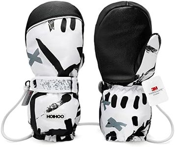 HOIHOO Kids Ski Mittens, Waterproof Snow Thinsulate Mittens Toddler Warm Winter Ski Snow Gloves with String for Boys Girls