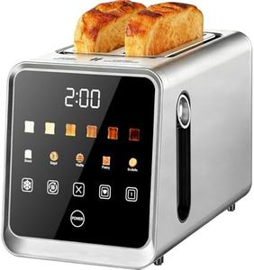 Touch Screen Toaster 2 Slice, Stainless Steel Smart Digital Toasters with Single Slot Toasting, Memory Function, 5 Bread Types & 6 Shade Settings,1.5" Wide Slot, 900W