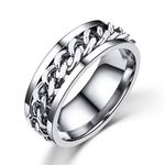 U-K Fashion Man/Woman Titanium Steel Rotatable Chain Rings Silver Size 11 Comfortable and Environmentally