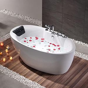 Empava 67 Inch Freestanding Whirlpool Tub -Hydromassage Gracefully Oval Shaped Stand Alone Jetted Bathtub with 7 Hydromassage Nozzles, Boat Shape, Hydromassage, Acrylic,ETL Certified