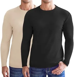 Ekouaer 2 Pack Mens Long Sleeve Shirts Crew Neck Sweatshirts Fleece Base Layer Thermal Undershirts Slim Fit Pullover Tee Tops Black/Khaki L