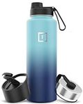 Insulated Water Bottle with Spout Lid - 40 Oz (3 Lids) - Cold 24hrs & Hot 12hrs Drinks - Vacuum Leakproof Double Walled Stainless Steel - Travel Sports Gym Camping & Hiking Hydration Flask