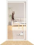 SHRRL Reinforced Cat Screen Door, Heavy Duty Pets Proof Screen Door with Zipper, Prevent Dogs Cats Running out from Home, White (Fits door size：90x210cm)